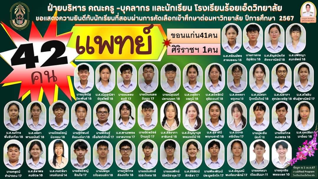 สอบติดคณะแพทย์ 42 คน